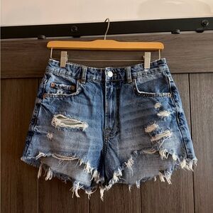 Zara Blue Distressed Jean Shorts
